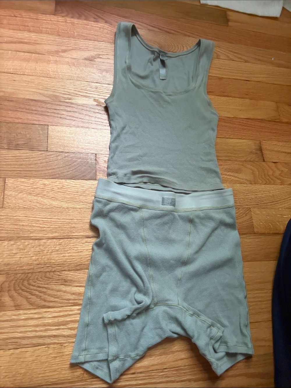 SKIMS Ribbed Tank and Boxer Short Set in Sage Green